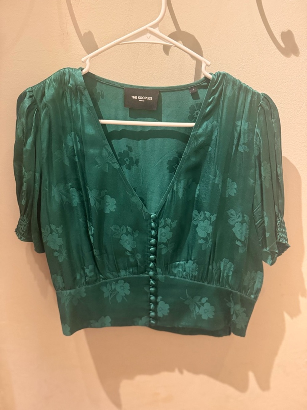 The Kooples Green Floral V-Neck Buttoned Blouse